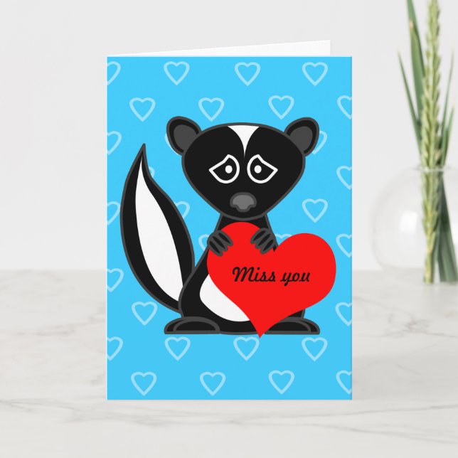 Carte Miss You - Cartoon mignon Skunk Holt Heart (Devant)