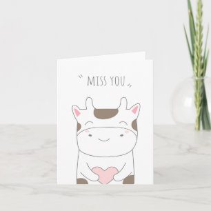 Carte Miss You Cute Cow Love Greeting Card