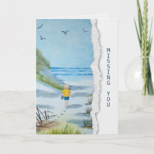 Carte Miss You enfant sur l'aquarelle de plage