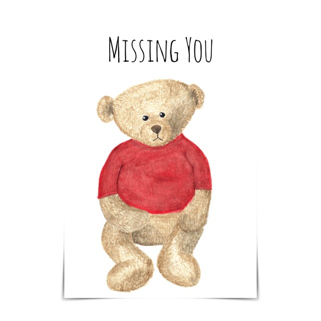 Carte "Missing You" Sad Teddy Bear With Red Sweater Card (Créateur téléchargé)