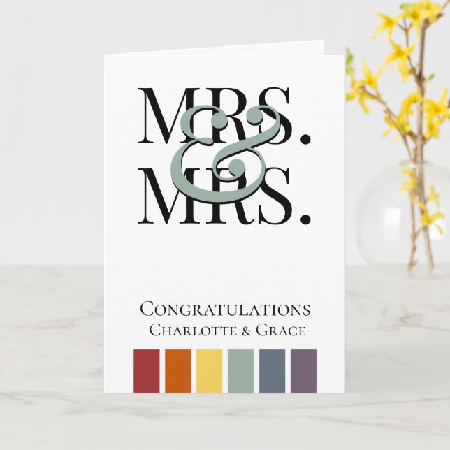 Carte Mme et Mme Rainbow Gay Mariage Félicitations (Fleur jaune)