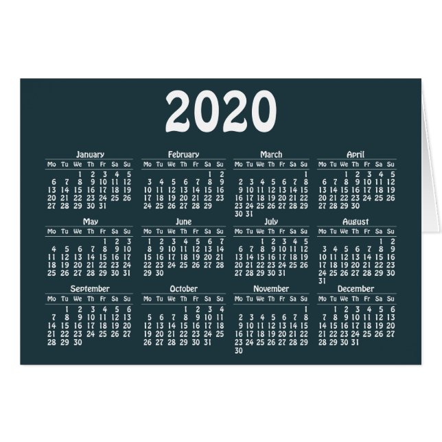 Carte modèle calendrier 2020 (Devant Horizontal)