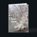 Carte Modèle Joyeuses Fêtes Winter Pond<br><div class="desc">Etang d'hiver gelé avec soleil matinal pâle fournit un cadre subtil pour ce salut de vacances classique. Utilisez les champs de modèle faciles pour customiser pour vous-même, votre famille ou votre entreprise.</div>