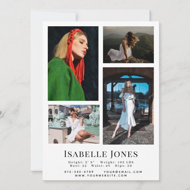 Carte modèle minimaliste blanche Acteur 4 photo Co (Devant)