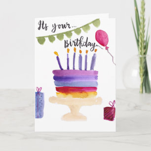 Carte Modern birthday cake watercolor birthday