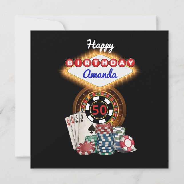 Carte Modern Black Vegas Casino Night Theme Birthday (Devant)