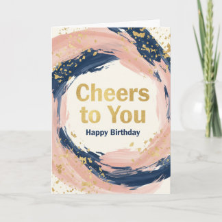 Carte Modern Chic Navy and Blush Gold Splatter Birthday 