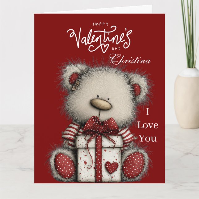 Carte Modern Cute Bear Happy Valentines Day Custom Name  (Devant)
