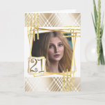 Carte Modern gold white abstract shapes 21st photo<br><div class="desc">Celebrate your 21st birthday with this modern and chic design featuring faux gold plaid stripes on white that line the top and bottom edge of the card and frame a square geometric photo frame. The numbers twenty one appear in a faux gold at the bottom giving a stylish and elegant...</div>