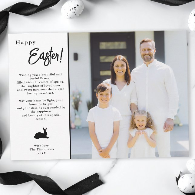 Carte Modern Minimal Black And White Family Photo Easter (Créateur téléchargé)