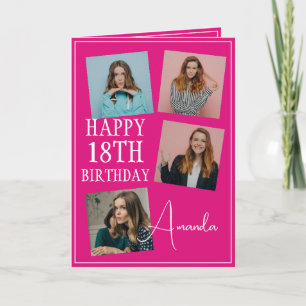 Carte Modern Pink 4 Photo Collage 18e anniversaire