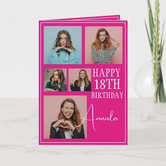 Carte Modern Pink 5 Photo Collage 18e anniversaire (Devant)