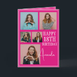 Carte Modern Pink 5 Photo Collage 18e anniversaire<br><div class="desc">Célébrez un anniversaire marquant avec un collage de cinq photos moderne et élégant. Ce design capture des souvenirs chéris et ajoute une touche personnelle à une célébration du 18ème anniversaire,  en faisant un souvenir à trésor.</div>