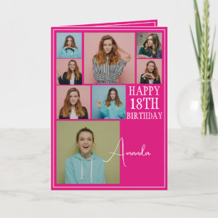 Carte Modern Pink 8 Photo Collage 18e anniversaire