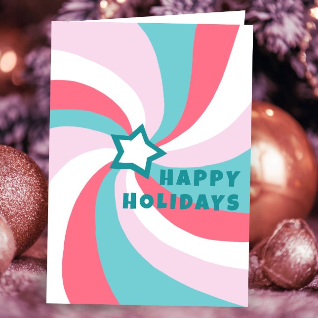 Carte Modern Swirl HAPPY HOLIDAYS Star Custom Christmas (Modern Swirl HAPPY HOLIDAYS Star Pink Green Custom Christmas Card
)