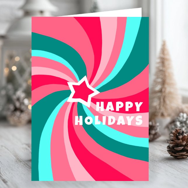 Carte Modern Swirl HAPPY HOLIDAYS Star Custom Christmas (Modern Swirl HAPPY HOLIDAYS Star Custom Pink Green Christmas Card
)
