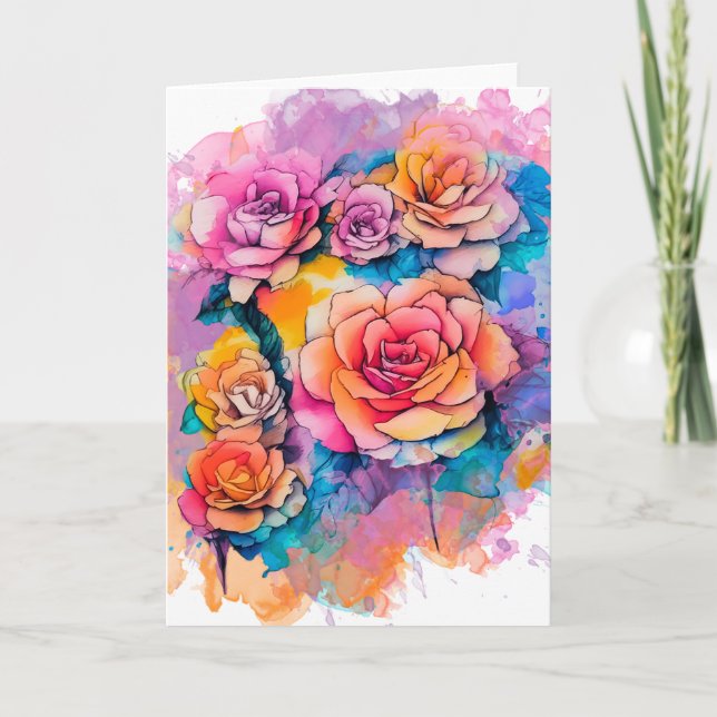 Carte Modern Watercolor Paint Daubs Roses Bouquet (Devant)
