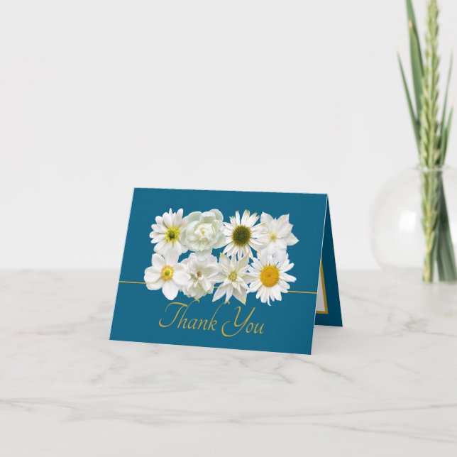 Carte Modern White Botanical Flowers Elegant Thank You (Devant)