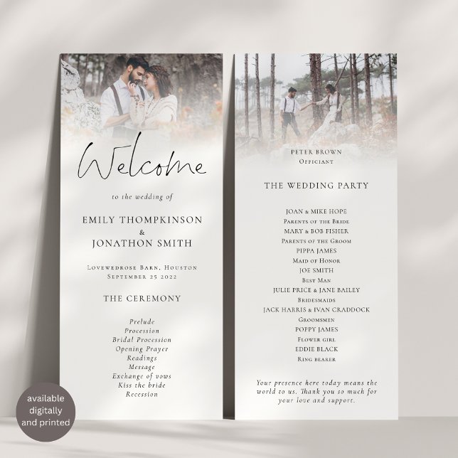 Carte Moderne 2 Photos superposition Mariage de script (Front and back view)