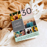 Carte Moderne 30 ans rose 6 photo collage grille<br><div class="desc">Moderne simple 30e anniversaire rose 6 photo collage grille avec rose pastel rose et gris peint couleurs modifiables et typographie moderne.</div>