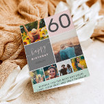 Carte Moderne 60 ans rose 6 photo collage grille<br><div class="desc">Moderne simple 60e anniversaire rose 6 photo collage grille avec rose pastel rose et gris peint couleurs modifiables et typographie moderne.</div>