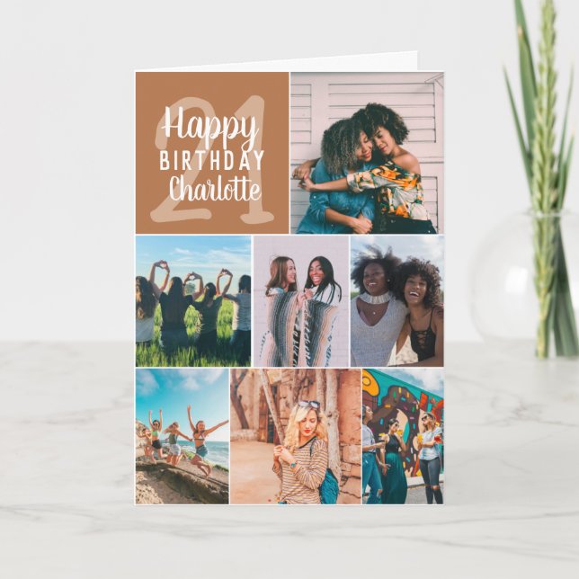 Carte Moderne 8 photos boho terracotta 21e anniversaire (Devant)