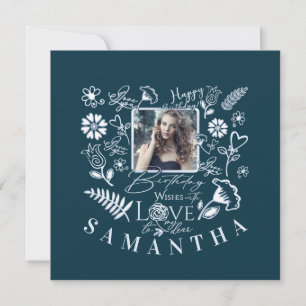 Carte Moderne Anniversaire Floral Typographie Photo Dood