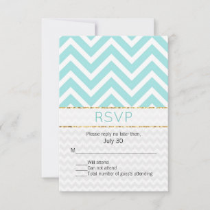 Carte moderne Aqua Chevron Wedding RSVP Card