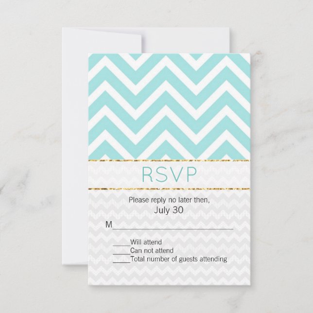 Carte moderne Aqua Chevron Wedding RSVP Card (Devant)
