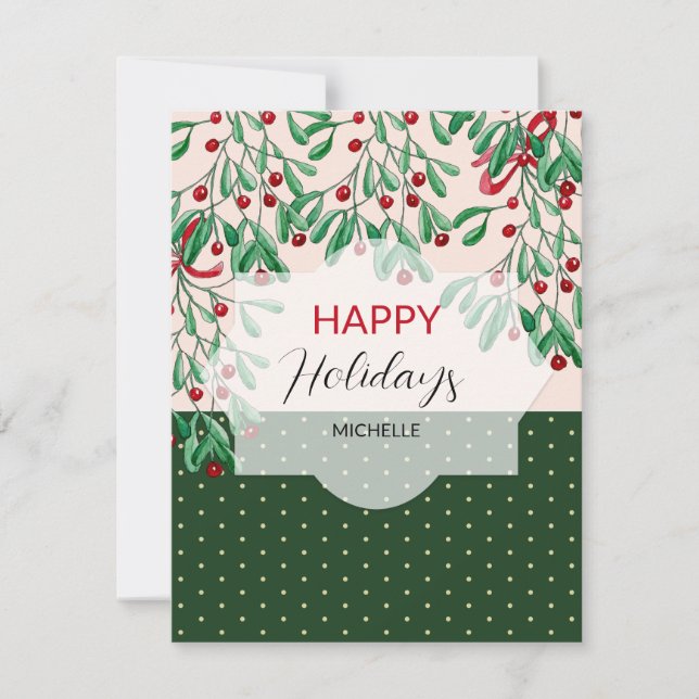 Carte Moderne aquarelle boho gui de Noël (Devant)