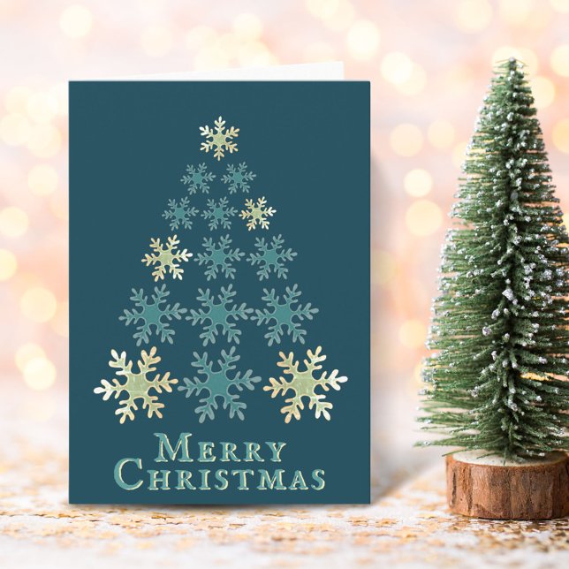 Carte Moderne arbre de Noël à flocon de neige bleu uniqu (Créateur téléchargé)