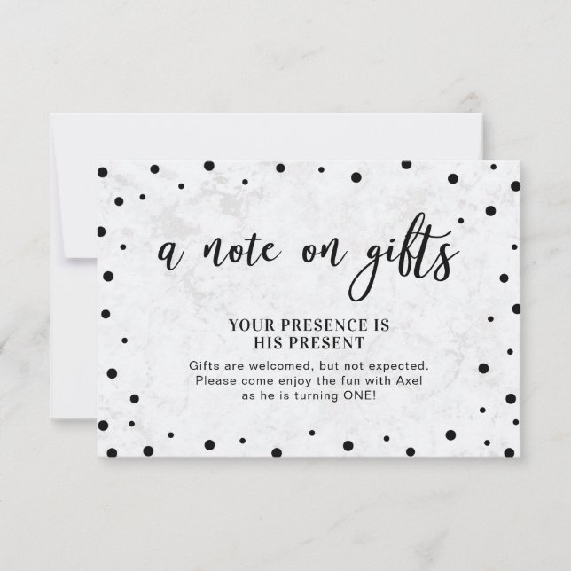 Carte moderne avec confettis noirs et insert en ma (Devant)