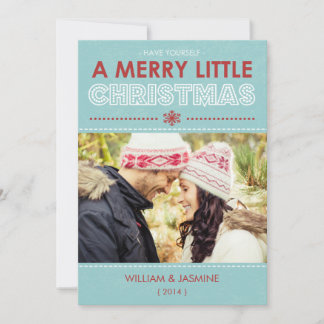Carte moderne Blue Merry Little Christmas Flat