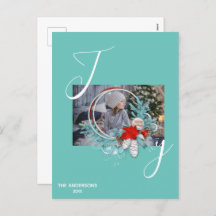 Carte moderne Blue Pine Wreath Joie Photo Holiday