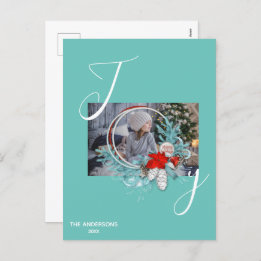 Carte moderne Blue Pine Wreath Joie Photo Holiday