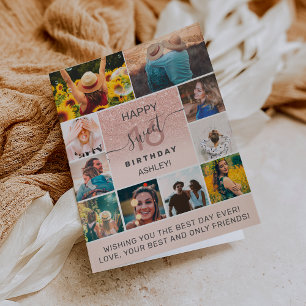 Carte Moderne doux 16 anniversaire rose 11 photo collage