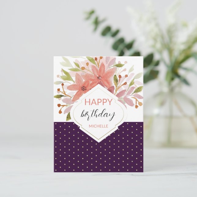 Carte Moderne Floral Boho Fard à Joues Violet  (Debout devant)
