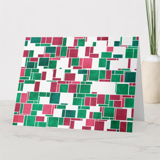 Carte Moderne Gras Rouge et Vert Noël Mondrian (Devant)