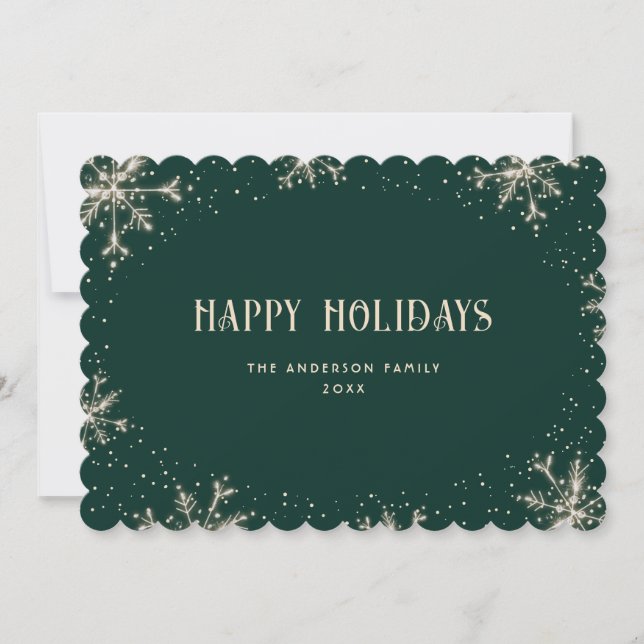 Carte moderne Green Snowflake Snow Happy Holidays  (Devant)