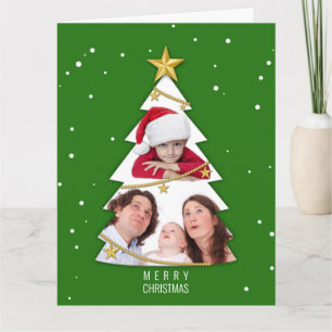 Carte Moderne Joyeux Noël Arbre Photo Collage Vert