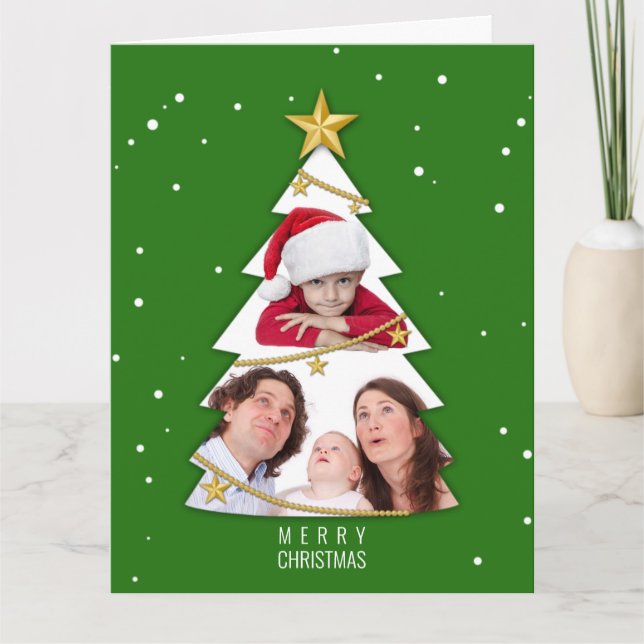 Carte Moderne Joyeux Noël Arbre Photo Collage Vert (Devant)