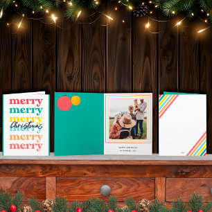 Carte Moderne Joyeux Noël Vert Coloré Une Photo