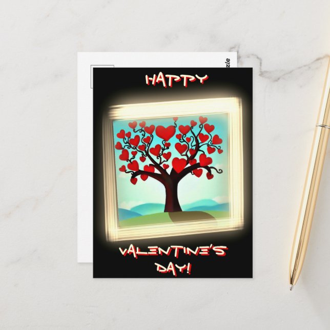 Carte moderne - Love Tree - Saint Valentin (Devant/Arrière en situation)