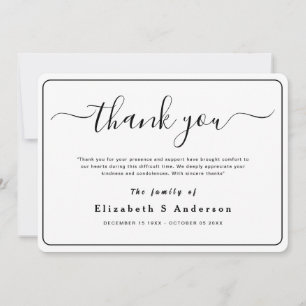 Carte Moderne minimaliste Simple Funérailles Merci Note