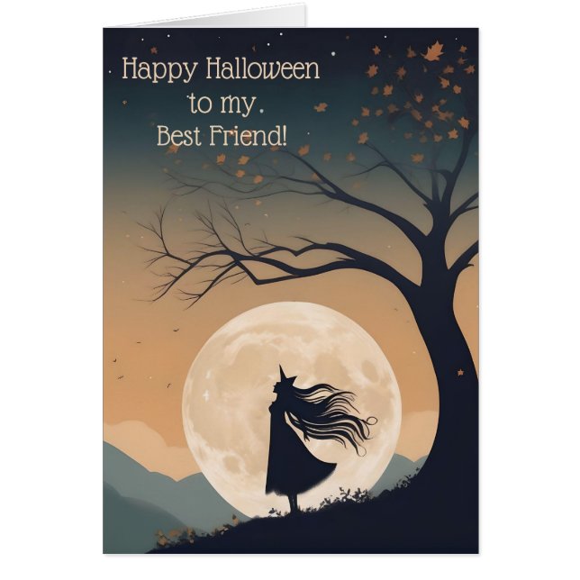 Carte moderne Moonlit Witch Halloween Meilleur Ami (Devant)