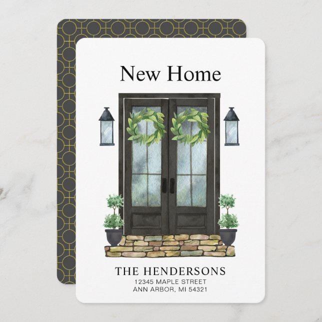 Carte Moderne Nouvelle maison aquarelle Moteur Faire-par (Devant / Derrière)