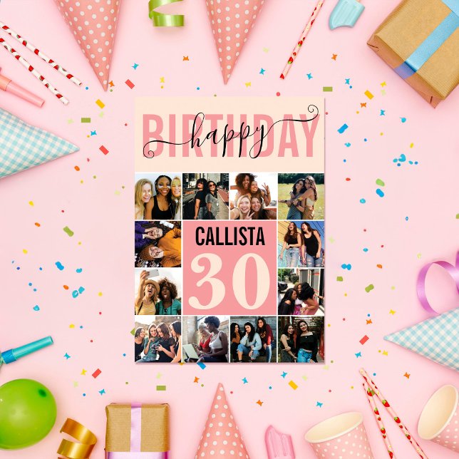 Carte Moderne Personnalisé rose pâle 12 Photo Anniversai (Créateur téléchargé)