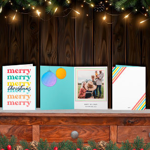 Carte Moderne Photo de Noël Bleu Coloré Joyeux