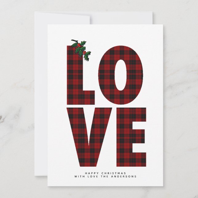 Carte Moderne Photo Noël Buffalo Plaid AMOUR (Devant)