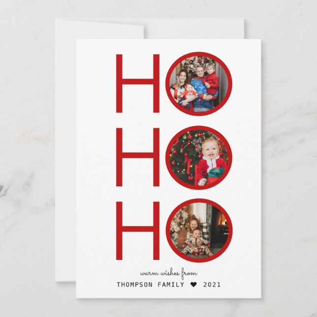 Carte moderne Plaid Red Ho Ho Ho 3 Photo Holiday C (Devant)
